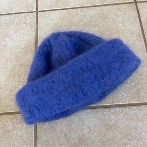 Donegal Design Handcrafted Mohair Wool Bland Knit Hat Ireland Blue Fuzzy Winter